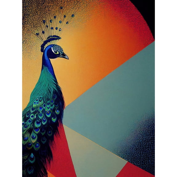 Modern Peacock Portrait in Colourful Abstract Vibrant Orange Extra Large XL Wall Art Poster Print