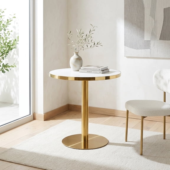 Modern Pedestal Dining Table for 4-6 People - White MDF Cremic Top