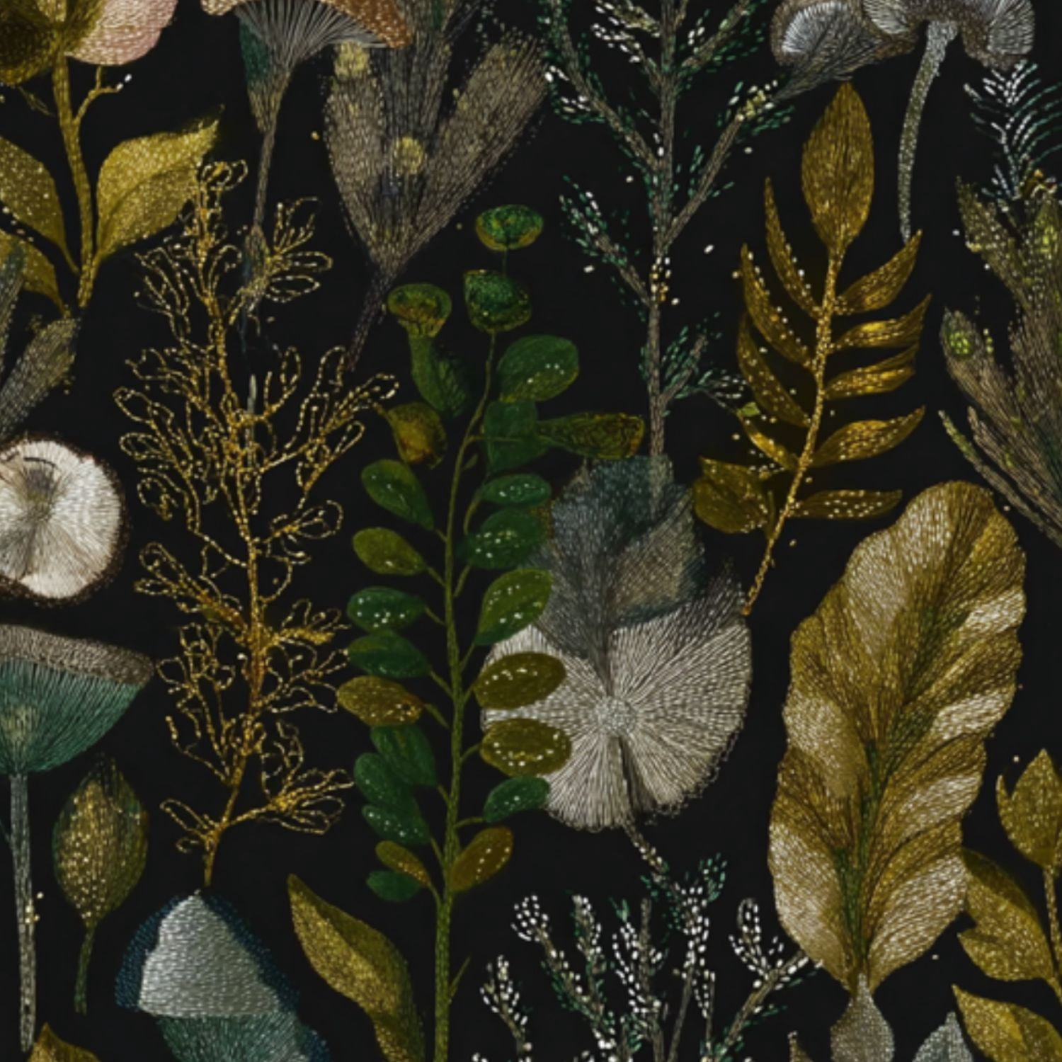 Modern Peel and Stick Wallpaper 17.7in x 9.8ft Botanical Embroidery Golden Green Leaves Black Contact Paper Vinyl Waterproof Self Adhesive Wall Paper for Bedroom Shelf Cabinet Renter Friendly
