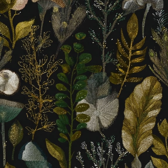 Modern Peel and Stick Wallpaper 23.6in x 9.8ft Botanical Embroidery Golden Green Leaves Black Contact Paper Vinyl Waterproof Self Adhesive Wall Paper for Bedroom Shelf Cabinet Renter Friendly