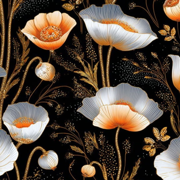 Modern Peel and Stick Wallpaper 23.6in x 9.8ft Elegant Floral White Orange Black Contact Paper Vinyl Waterproof Self Adhesive Wall Paper for Bedroom Shelf Cabinet Renter Friendly