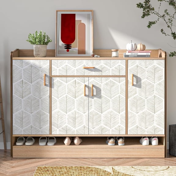 Modern Peel and Stick Wallpaper Boho Contact Paper for Cabinets/Drawers 787In L 17.3In W Self Adhesive Removable Wallpaper for Bedroom/Bathroom Waterproof Geometric Contact Paper Beige/White