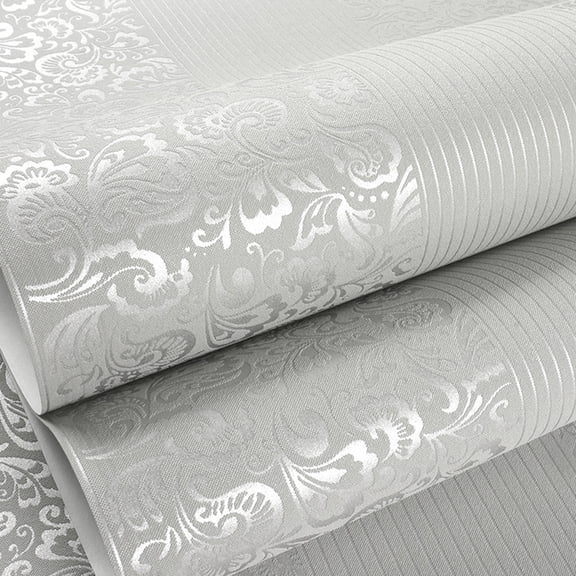 Modern PeelandStick Wallpaper, 3D Embossed Damask, Light Gray Stripe, Wall DecorationsforLiving Room, Self Adhesive Bedroom Wall Covering, 20.8 In, 33Ft, 1 Pc