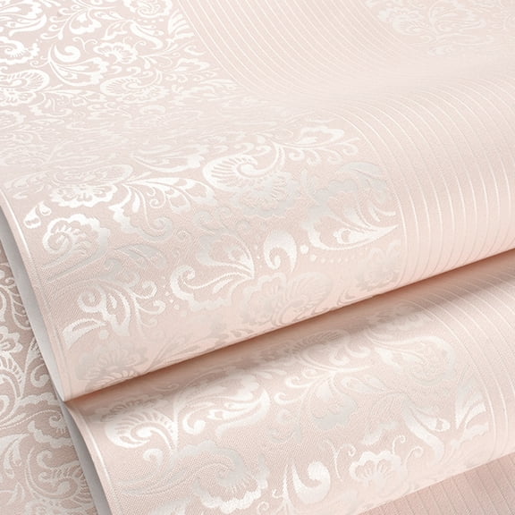 Modern PeelandStick Wallpaper, 3D Textured, 20.5X33 In, Light Pink, Damask Scrollwork, Living Room Wallpaper, Wall DecorforLiving Room, Self Adhesive Covering, 1 Roll