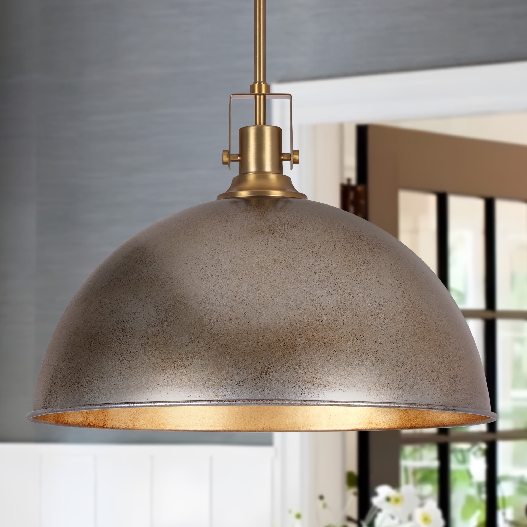 Modern Pendant Light, 18"Farmhouse Pendant Light Industrial Large Dome Antique Silver Chandelier Ceiling Hanging Lighting for Dining Room Kitchen Island Bar Hallway Entryway