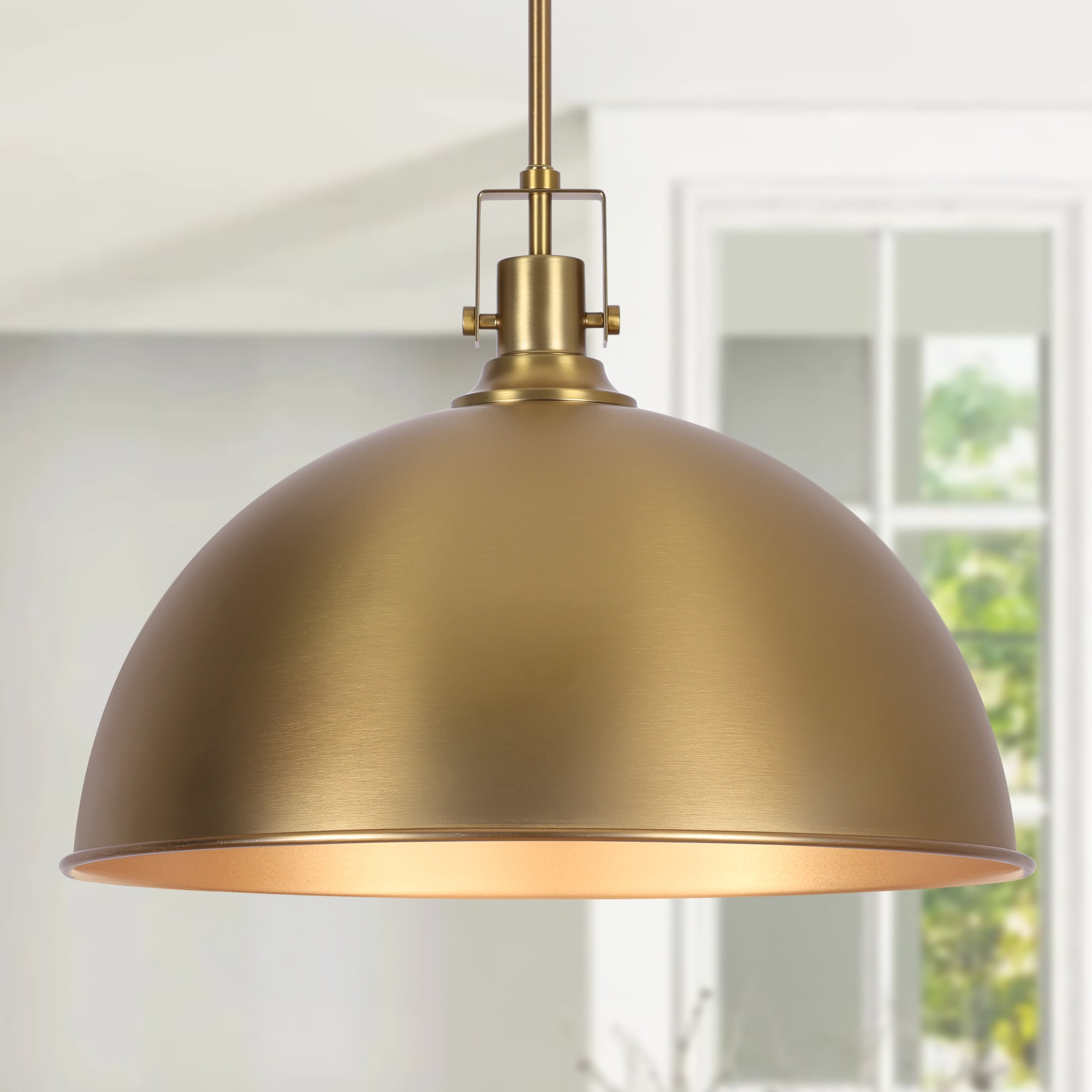 Modern Pendant Light, 18"Farmhouse Pendant Light Industrial Large Dome Brushed Gold Chandelier Ceiling Hanging Lighting for Dining Room Kitchen Island Bar Hallway Entryway