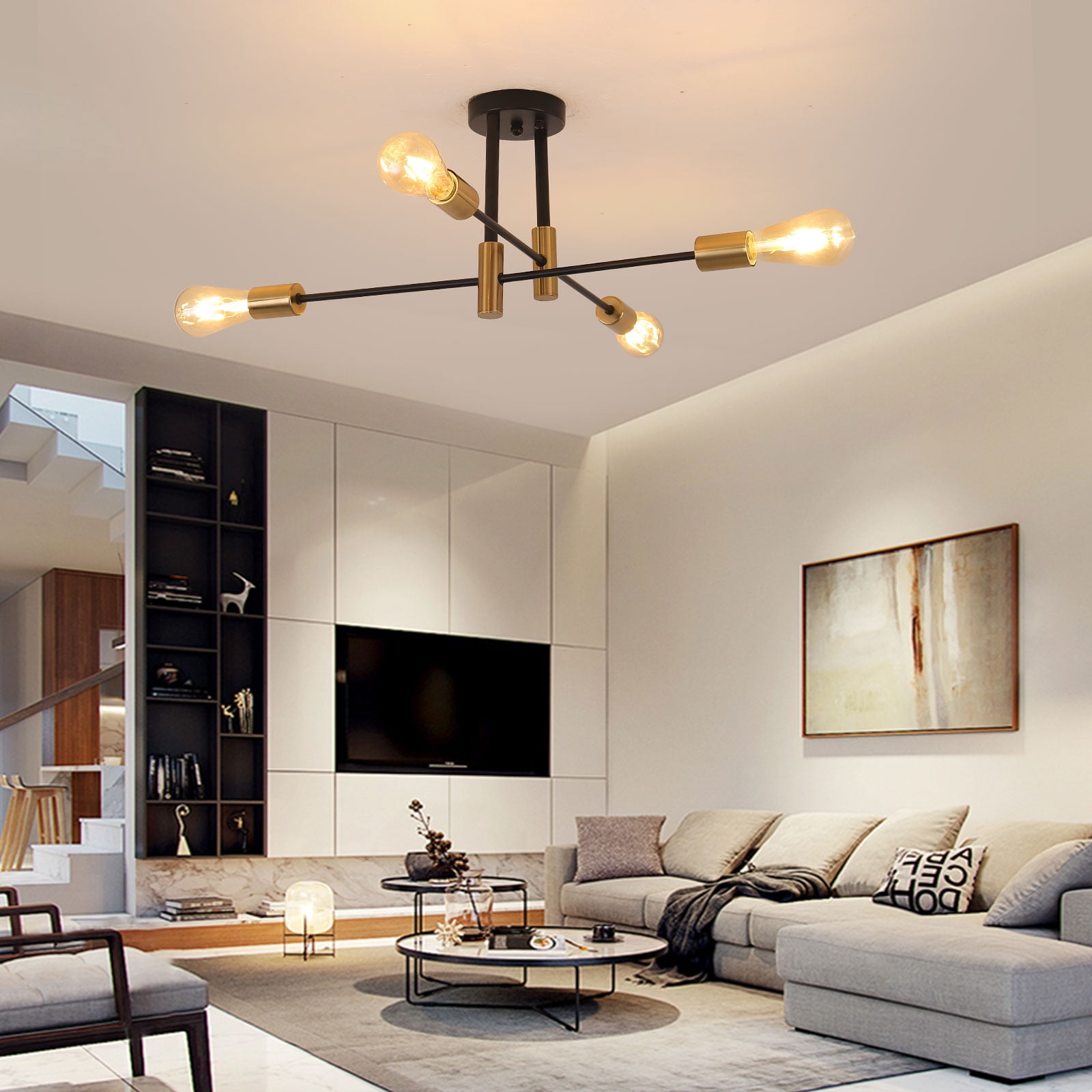 Modern Pendant Light with 4 Lamp Holders Farmhouse Chandelier Pendant Lighting Fixtures Ceiling Mount Mounting Type Pendant Light for Kitchen Island Dining Room