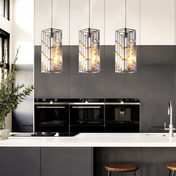 Modern Pendant Light with Crystal Shade, Mini Crystal Chandeliers, Single Chrome Pendant Lighting with Adjustable Height for Kitchen Island for Dining Room and Bedroom Dimmable