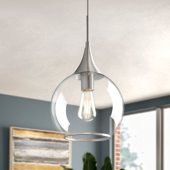 KAISITE Modern Dimmable Kitchen Island Pendant Light, Brushed Nickel Clear Glass Shade Hanging Fixture