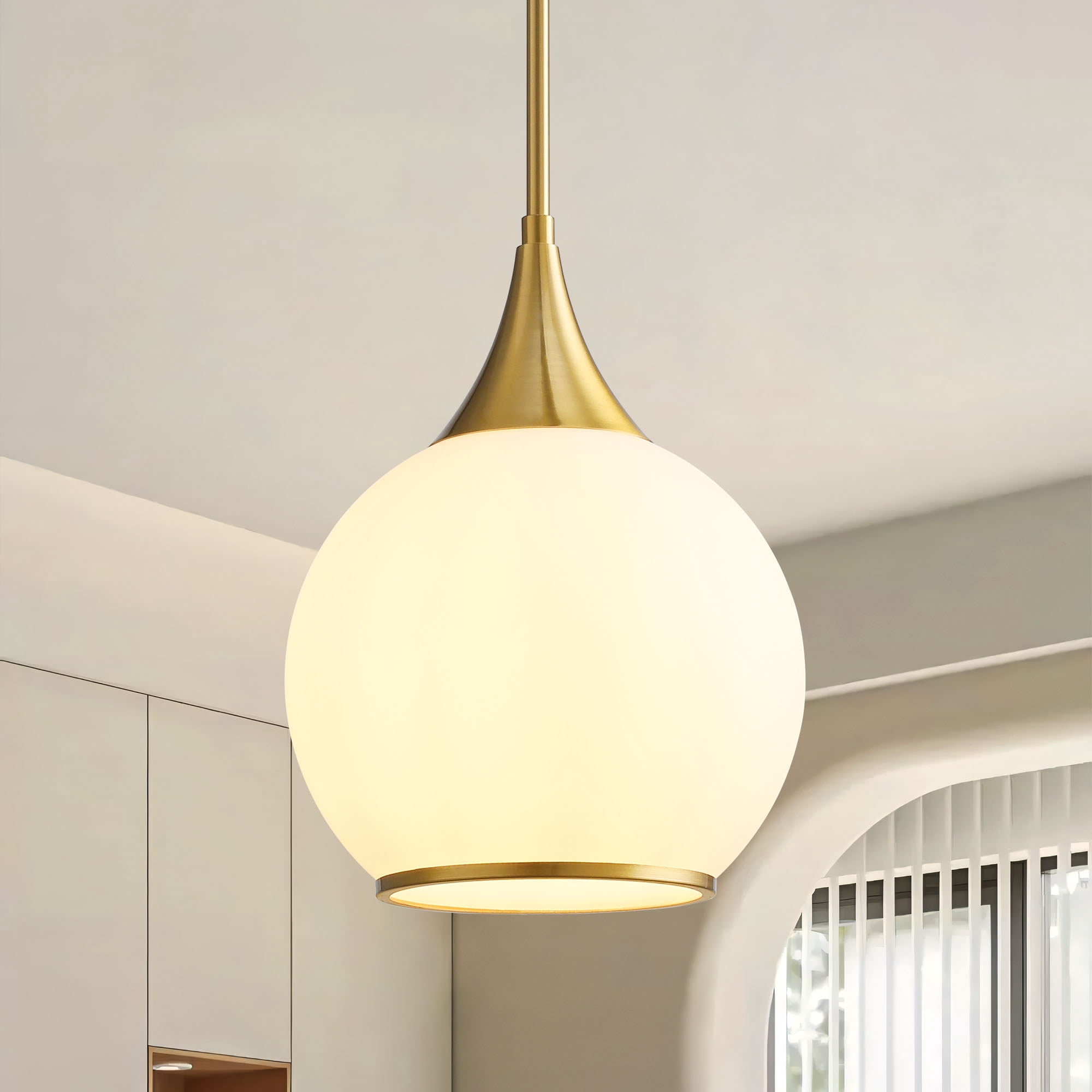Modern Pendant Light Fixture Dimmable Kitchen Island Hanging Gold Ceiling Lights with White Glass lampshade