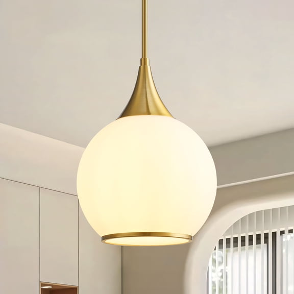 Modern Pendant Light Fixture Dimmable Kitchen Island Hanging Gold Ceiling Lights with White Glass lampshade