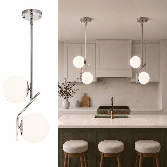 Modern Pendant Lights with 7.1" Opal Glass Globes, Adjustable Ceiling Light for Kitchen Dining Room E26