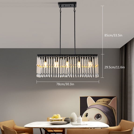 Modern Pendant Light Rectangle Crystal Chandelier Dining Room Lighting Fixture