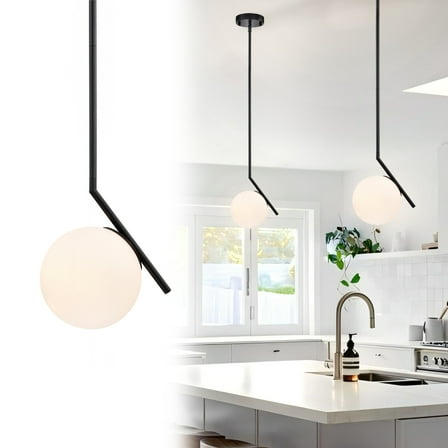 ASHOP Black Globe Pendant Light With 5.9'' Glass Shade Mid Century Modern For Living Room,Kitchen