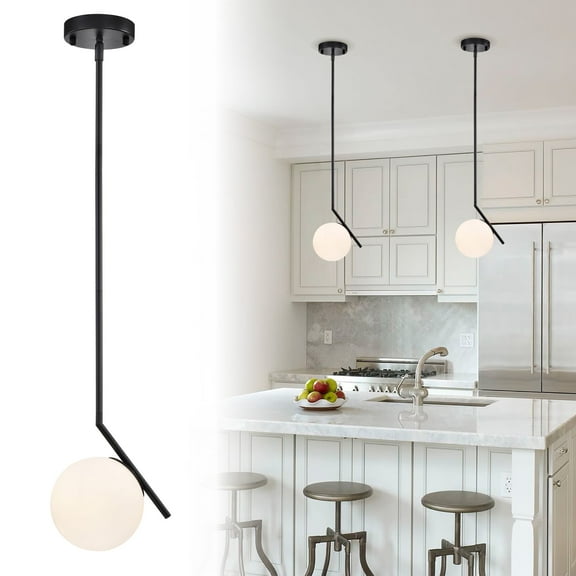 Black Pendant Light Fixtures 5.9'' Glass Globe Pendant Lights 1-Light Mid Century Modern Pendant Lighting for Kitchen Island Dining Room Bedside