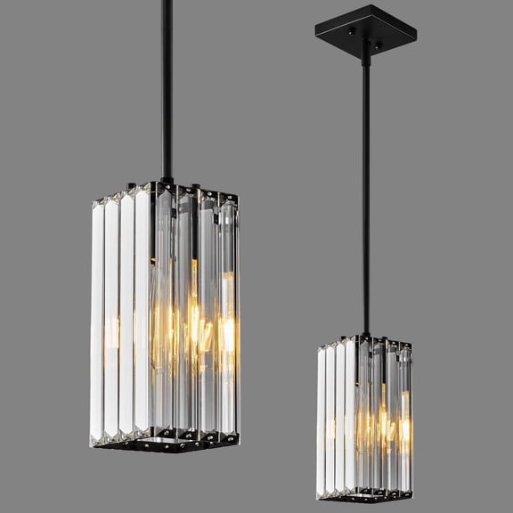 Modern Pendant Lighting Rectangle Mini Crystal Chandeliers Adjustable High Fixture for Kitchen Island Dinning Room Living Room Corridor Bedroom(Black 1-Pack)