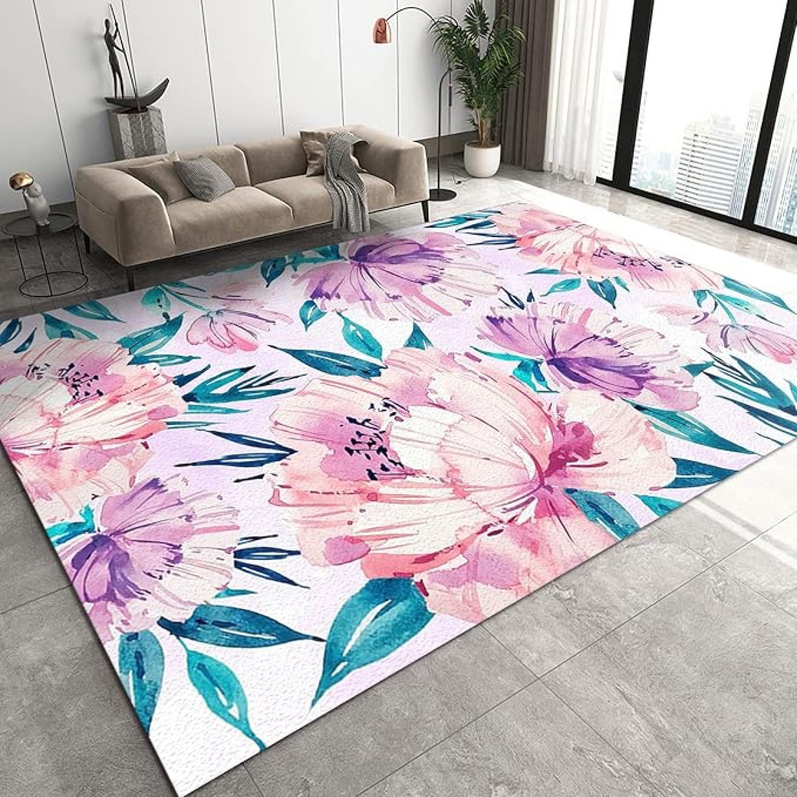 Modern Peony Orchid Area Carpet, Pink And Purple Gradient Romantic ...