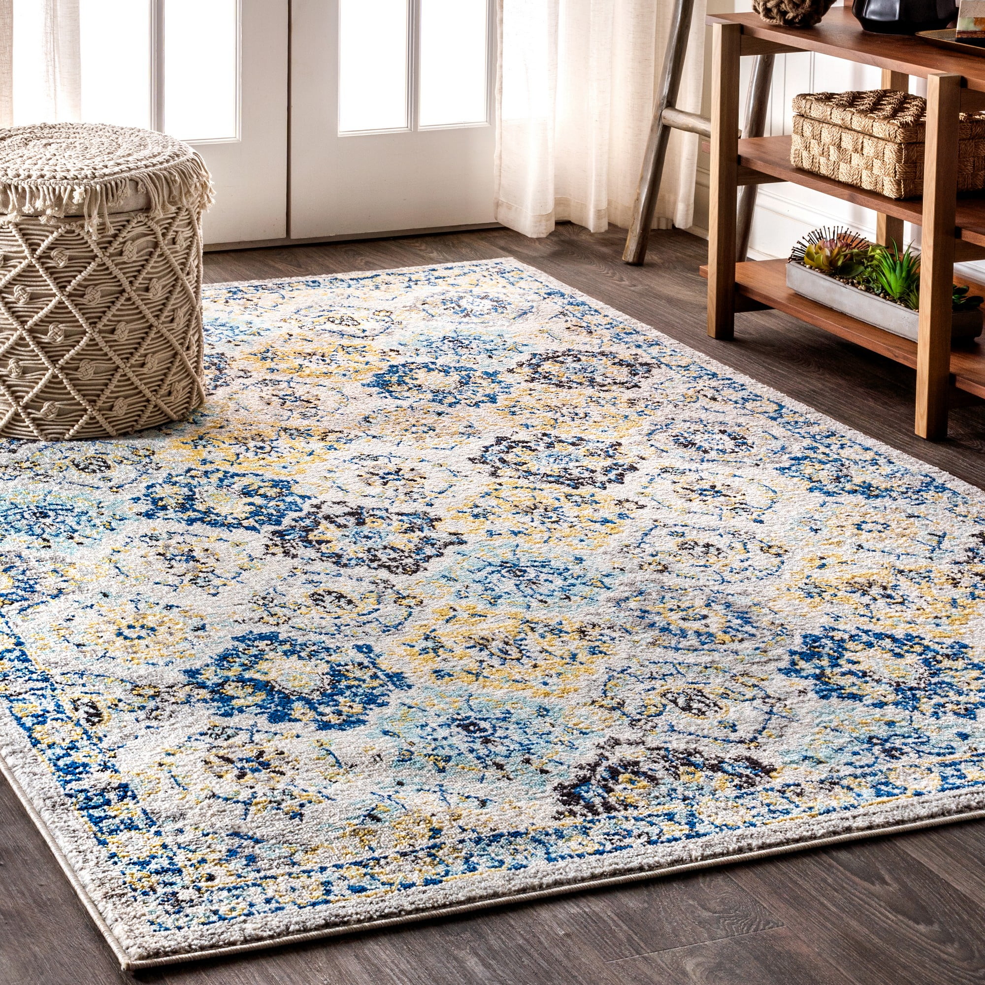 Blue and Multicolor Synthetic 8' x 10' Reversible Area Rug