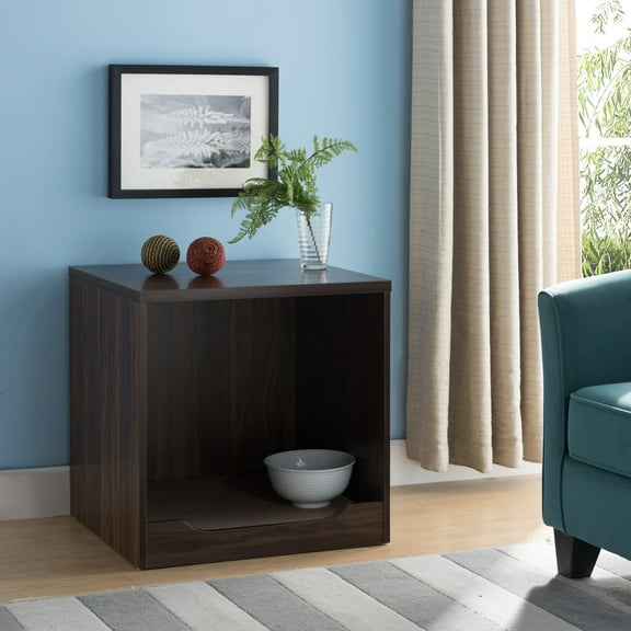 Modern Pet End Table with Removable Mat in Dark Walnut