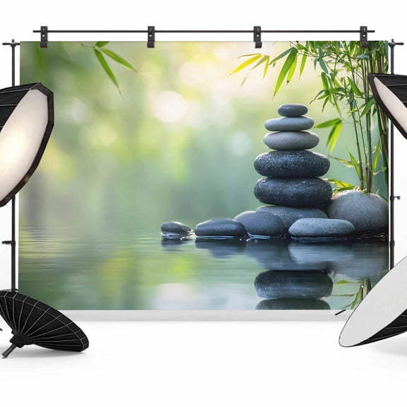 Modern Photography Backdrop 7x5FT, Country Water Surface Stone Leaf Photo Backdrops, Background for Photography Studio Photo Studio Background, Back Drop for Photoshoot