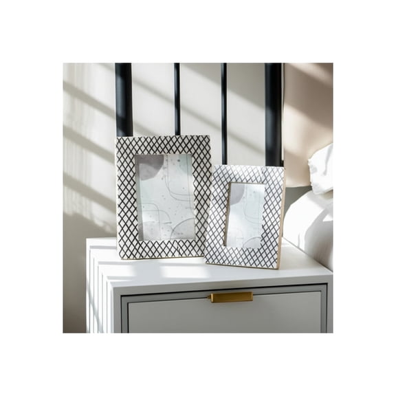 Modern Picture Frame with Diamond Border Pattern - Decorative Photo Frame for Wall or Tabletop Arrangement - Frames Perfect for Entryway, Living Room Decor, and Home Decor - 9", Black and White