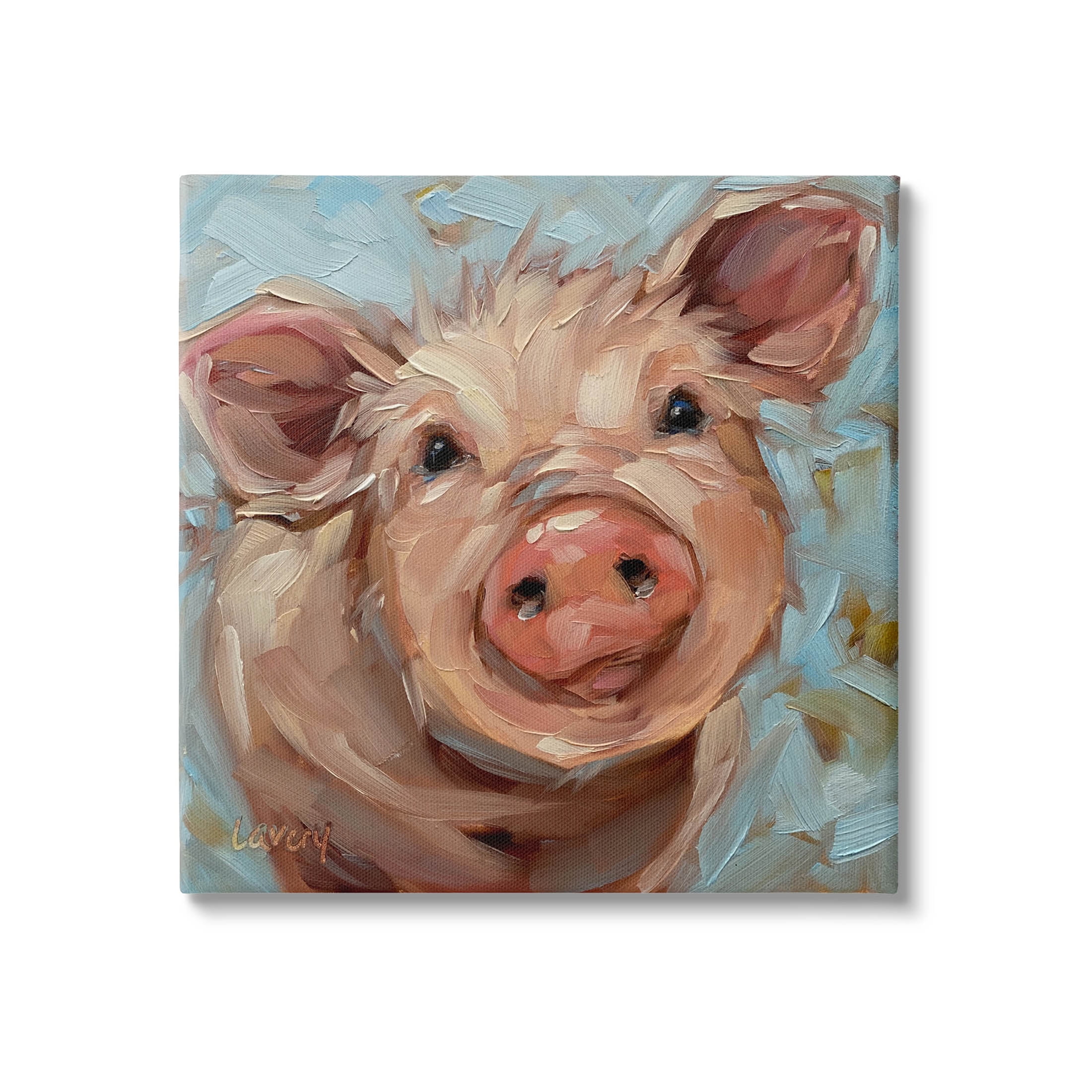Modern Pig Portrait Farm Animal Canvas Wall Art, 17 x 17