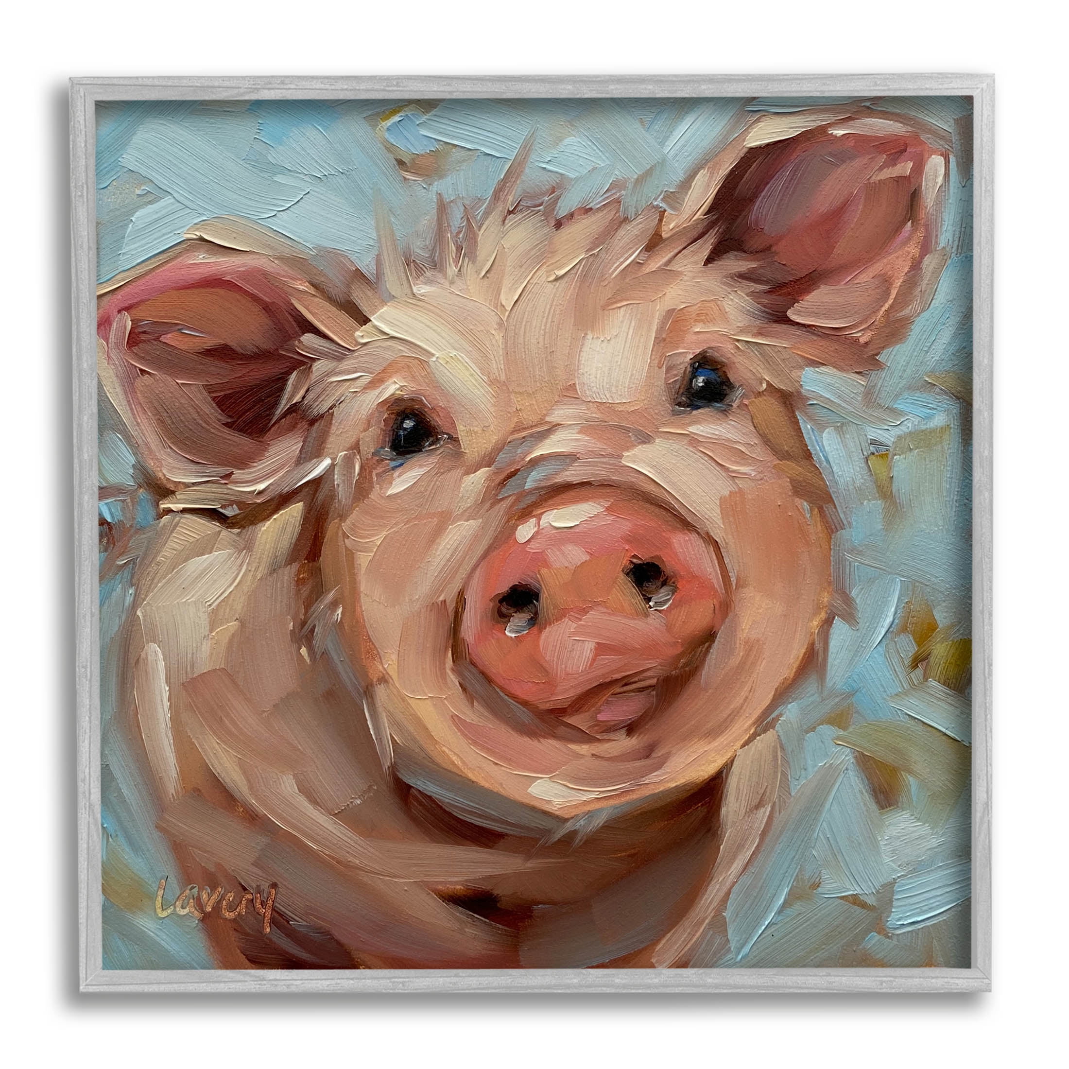 Modern Pig Portrait Farm Animal Animals & Insects Painting Gray Framed Art Print Wall Art