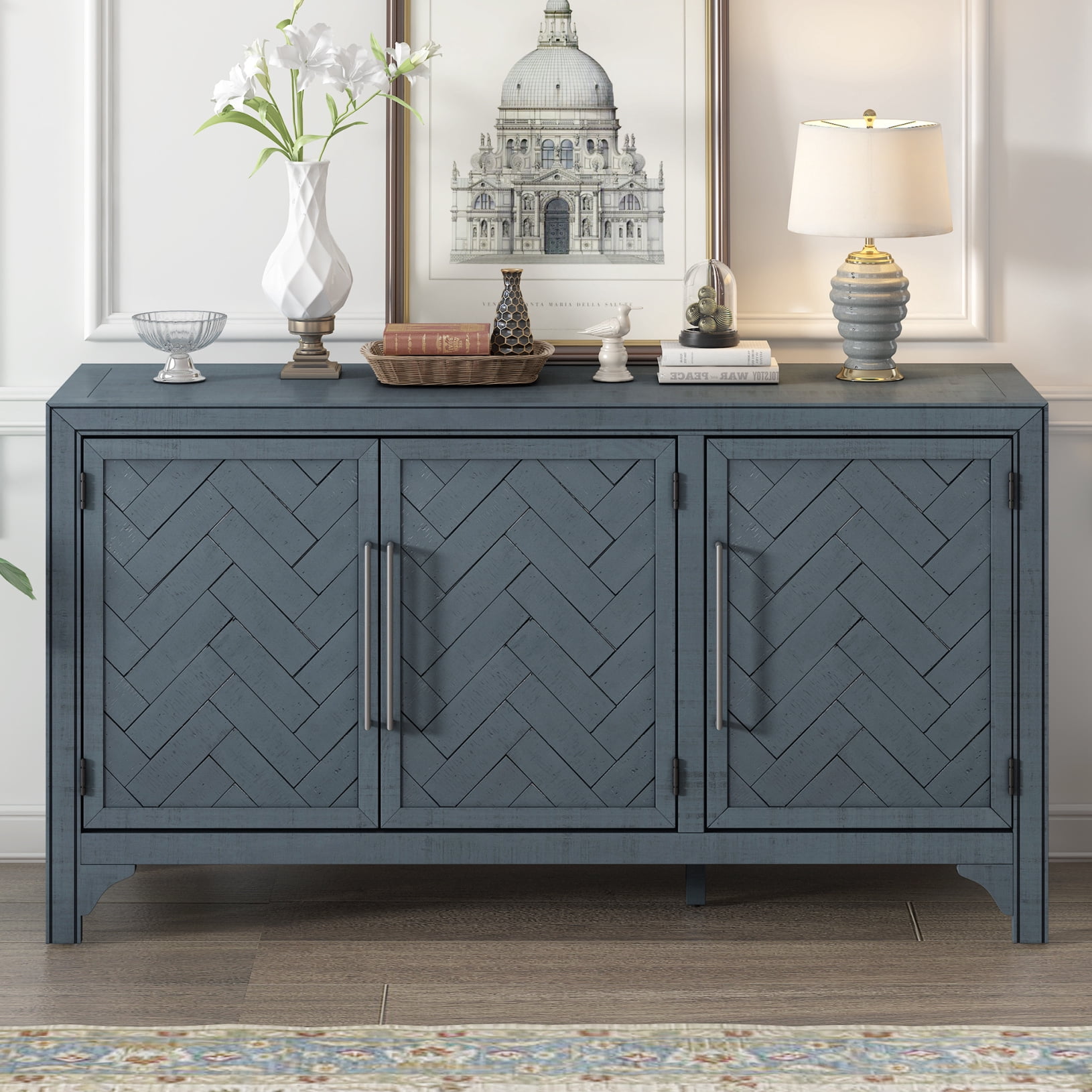 Modern Pine Veneer Storage Cabinet with Adjustable Shelves - Durable ...