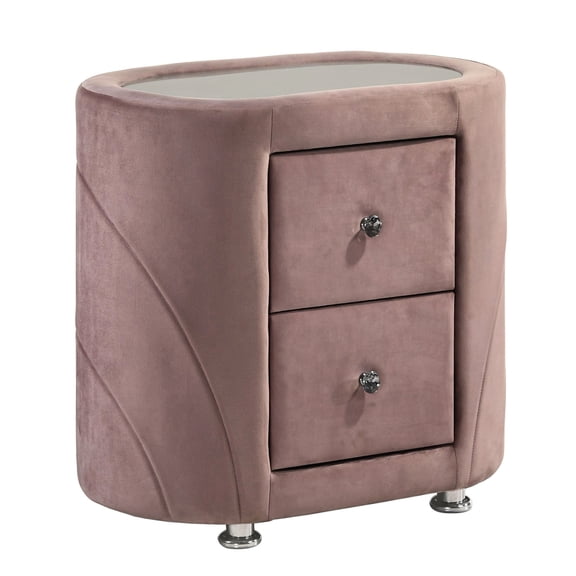 Modern Pink 2-drawer Nightstand | Adds Trendy Touch to Bedroom | Velvet Upholstery with Soft Texture | Solves Clutter Problem