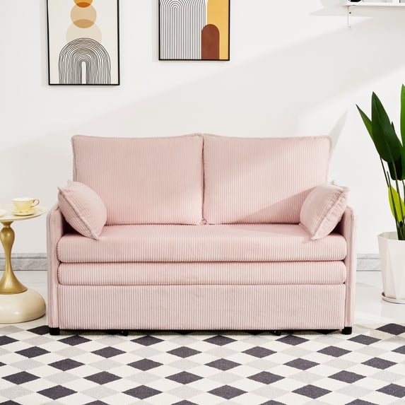 Modern Pink 55" Convertible Sofa Bed with USB Ports and Side Pocket
