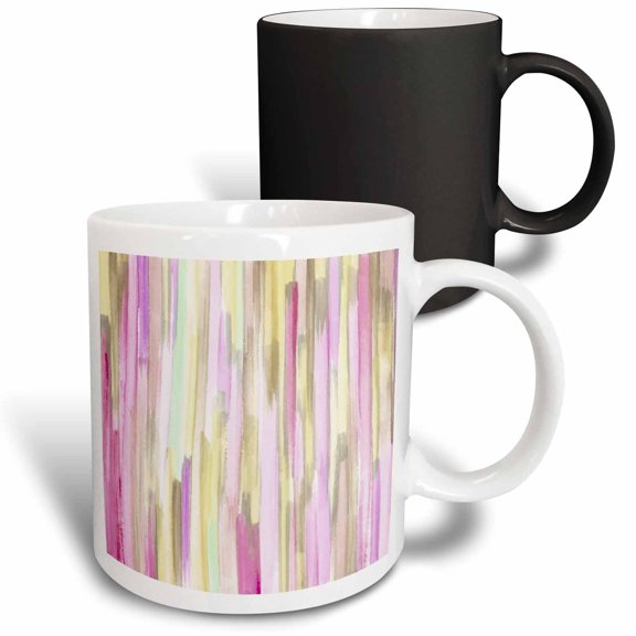 3drose, Modern Pink and Yellow Brush Stroke Stripes, 11oz Magic Transforming Mug