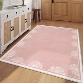 Modern Pink Area Rugs For Bedroom Girls, Ultra Thin Washable Nursery Rug For Kids Room, Soft Sun Print Living Room Rug,Boho Non Shedding Floor Carpets For Classroom Dorm 1x2ft