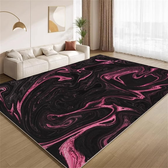Modern Pink/Black Abstract Texture Living Room Area Rug Ft Stylish Rugs For Girls Bedroom, Comfortable And Soft Rug Suitable For Dorm Nursery Office Study Room-4' × 6' / 48" × 72" ( W × L )