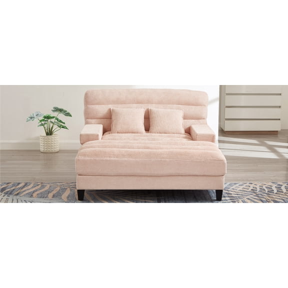 Modern Pink Chenille Chaise Lounge Sofa Bed - 57.1" Upholstered Sofa with Adjustable Backrest & RGB LED Lights for Living Room Comfort & Style