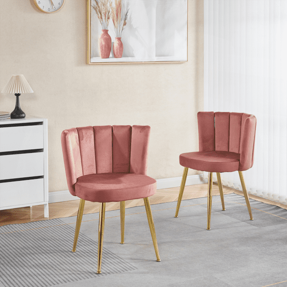 Modern Pink Dining Chairs (Set of 2) - Iron Tube Golden Legs, Velvet Backrest, Suitable for Various Spaces