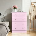 thumbnail image 1 of Modern Pink Drawer Cabinet with Matte Gold Handles, 5-Drawer Storage Organizer, Textured Linen-Laminate Flakeboard Cabinet for Home Office Bedroom Entryway, 1 of 9