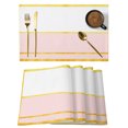 thumbnail image 1 of Modern Pink Gold Placemats Set of 4 Minimalist Geometric Yellow Striped Place Mats Indoor Wipeable Table Mats Washable Cloth Dining Table Placemats for Kitchen Holiday Party Home Decor 13x19 Inch, 1 of 9