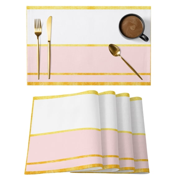 Modern Pink Gold Placemats Set of 4 Minimalist Geometric Yellow Striped Place Mats Indoor Wipeable Table Mats Washable Cloth Dining Table Placemats for Kitchen Holiday Party Home Decor 13x19 Inch