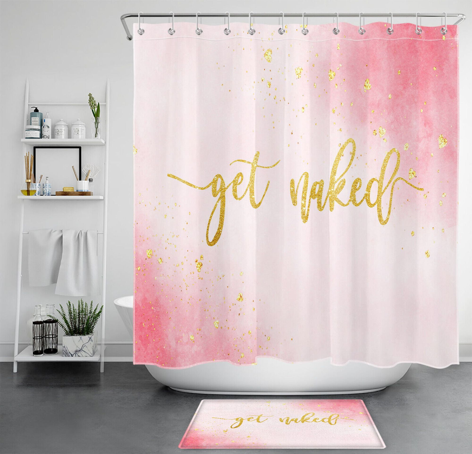 Modern Pink & Gold Shower Curtain Set for a Fun & Funny Bathroom