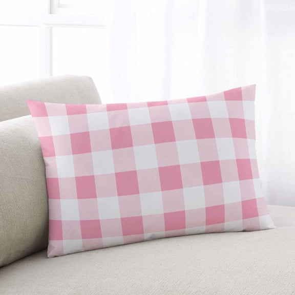Modern Pink Throw Pillow Cover, Spring Summer Buffalo Plaid Rectangle Decorative Pillow Case Protector Soft Cushion Cover Lumbar Pillowcase for Couch Sofa Bedroom Car Chair Decor 24x36 Inch