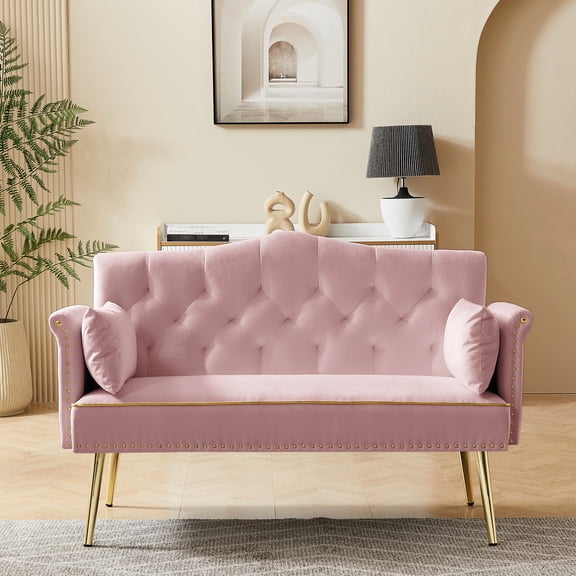 Modern Pink Velvet 2 , Back And Seat, Metal Legs In Gold, Foam Filled, Easy Assembly, For Living Room, Loft Contemporary Upholstery, Gold Legs, Fill, Multiple Rooms