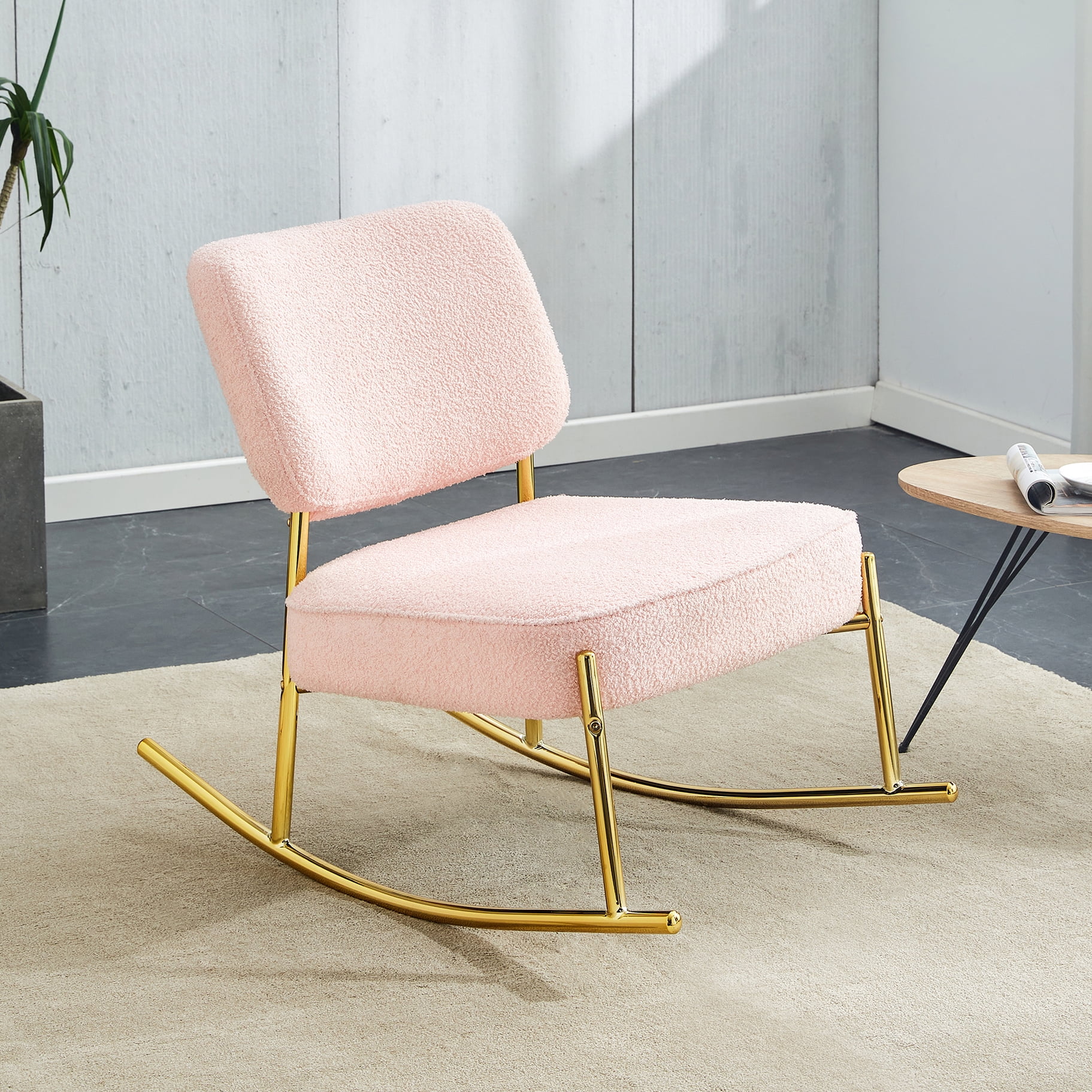 Pink Velvet Rocking Chair Modern Pink Velvet Rocking Chair With Strong Golden Metal Legs And ...
