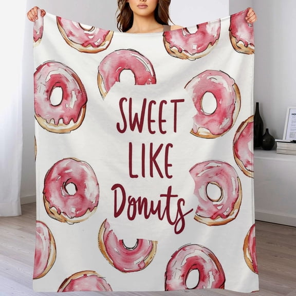 Modern Pink Watercolor Sweet Like Donuts Quote Throw Blanket for Couch Bed Sofa 50"x60" Funny Food Blankets And Throws for Women Men Flannel Plush Blanket