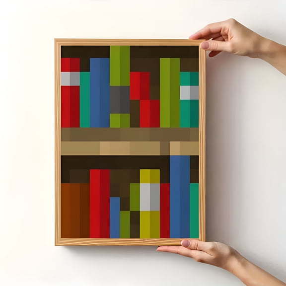Modern Pixel Art Wall Art Poster Minimalist Color Block Design Red Green Blue Decor for Home Office Cafe Library, UNFRAMED 8x12