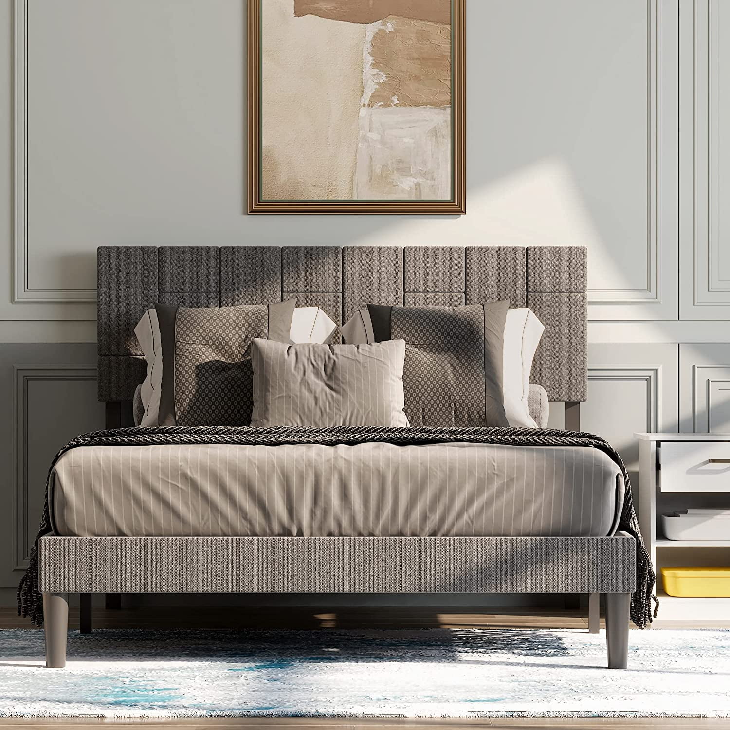 Gray Low Profile Upholsered Plaform Bed Frame (Full) - Full Size Bed ...