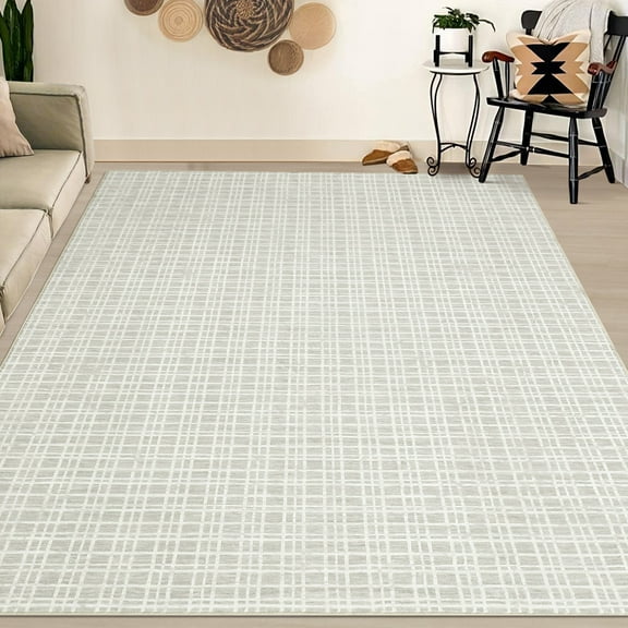 Modern Plaid Runner Rug – Washable Low Pile Non-Slip Faux Wool Soft Collapsible Carpet for Hallway Kitchen Living Room Bedroom Light Dark Grey
