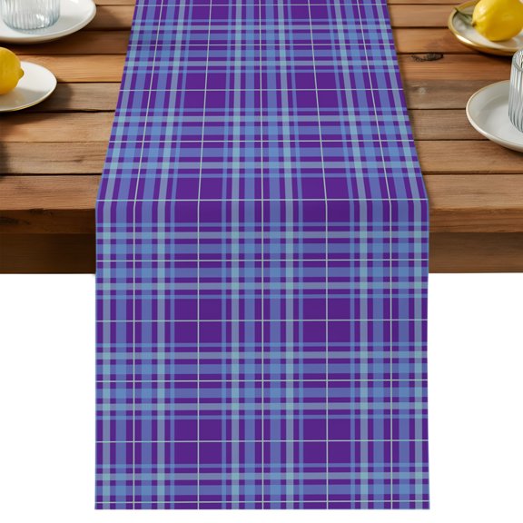 Modern Plaid Table Runner Dresser Scarves, Classic Purple Blue Check Table Runners 120 Inches Long,Non-Slip Washable Kitchen Dining Coffee Table Decor for Farmhouse Party Holiday Dinner
