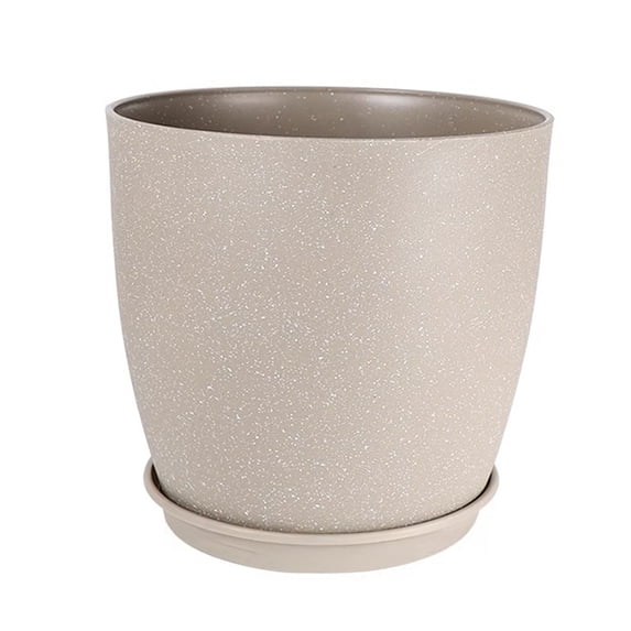 Modern Plant Pot with Saucer, Gray Flower Pot with Drainage Holes, Stone-Look Planter for Indoor Outdoor Plants