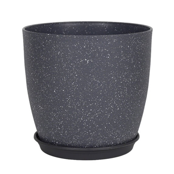 Modern Plant Pot with Saucer, Gray Flower Pot with Drainage Holes, Stone-Look Planter for Indoor Outdoor Plants