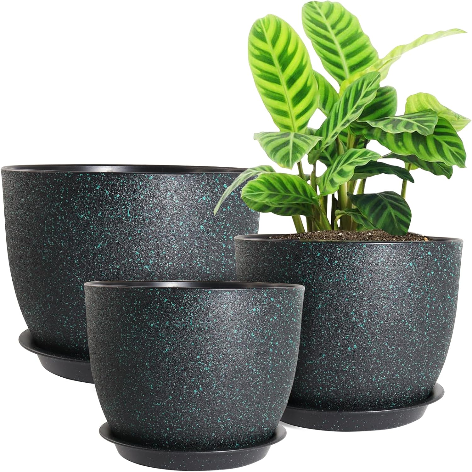 Modern Plant Pots Set, 9/8/7.5 inch Plastic Planters for Indoor Plants ...